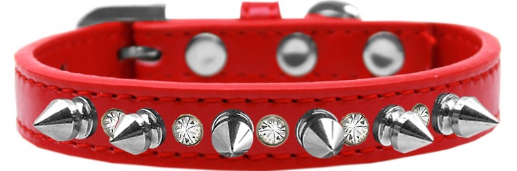 Crystal and Silver Spikes Dog Collar Red Size 12